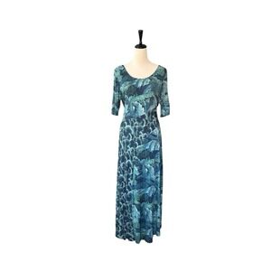 Soft Surroundings MP Nanette Maxi Dress Mixed Floral Ginkgo Leaf Print